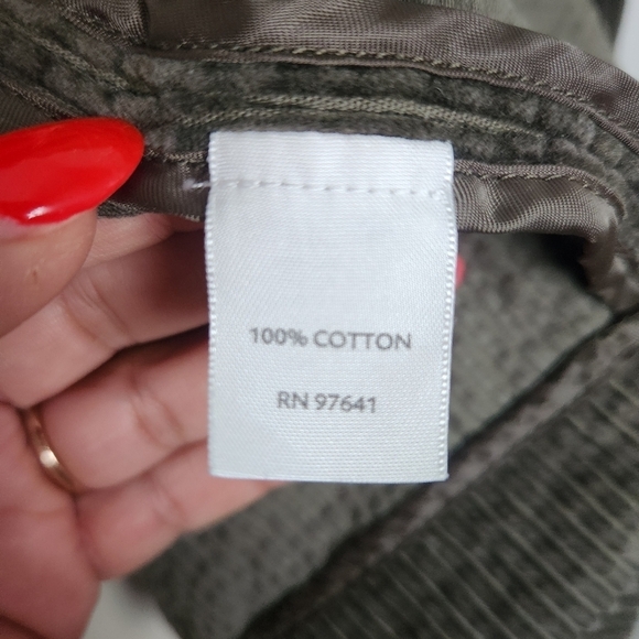 EUC J.JILL OLIVE GREEN PREPPY CORDUROY PEPLUM BACK MANDARIN COLLAR CHORE COAT LT - Picture 12 of 13